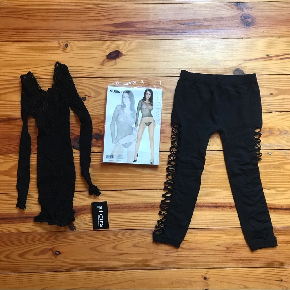 Balera Stars Dancewear Black Fishnet Bodysuits and Leggings, NWT, S